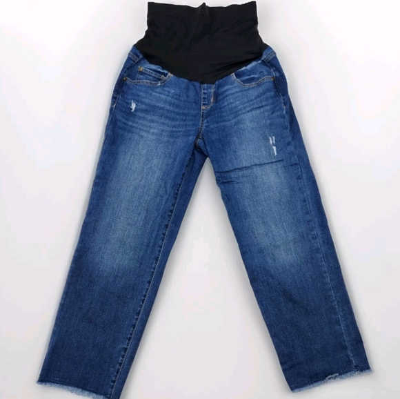 Sonoma Maternity Straight Leg Jeans w/ Raw Hem Size 10 Dark Wash slight distress - Picture 1 of 6